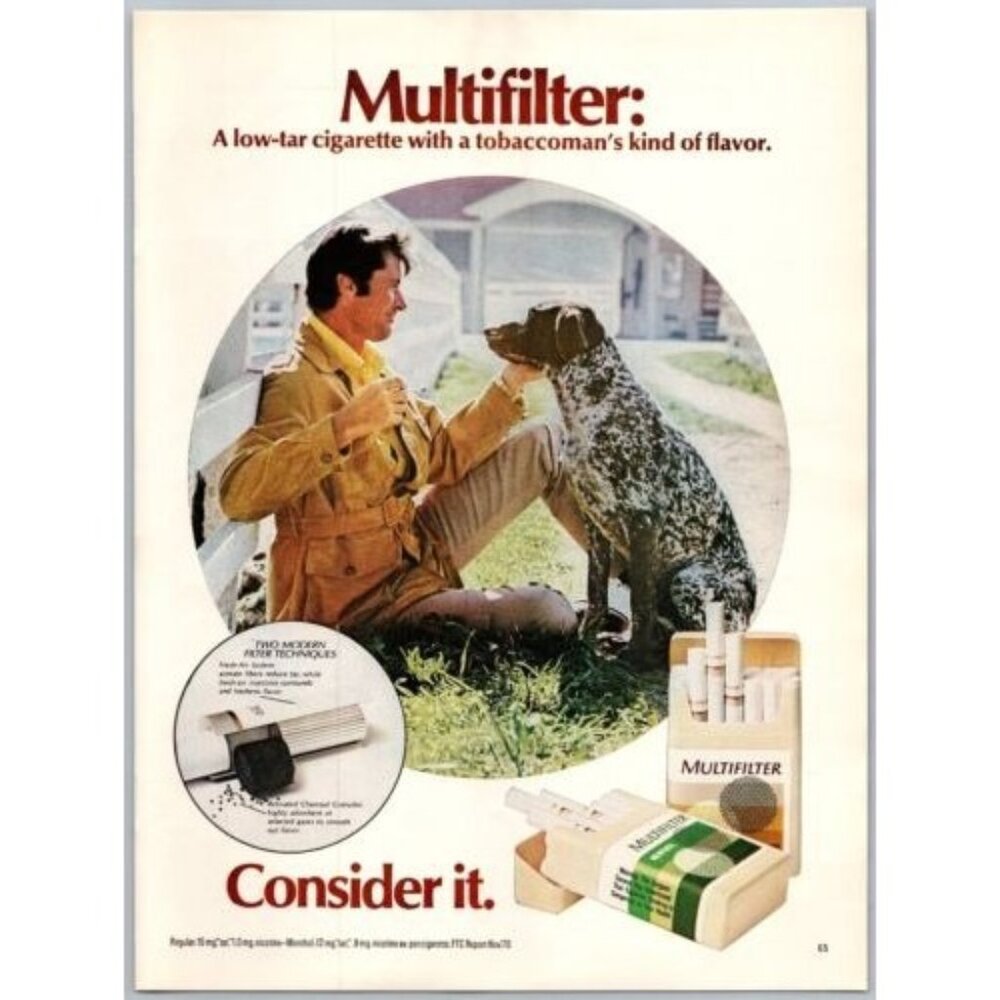 1971 Multifilter Cigarettes Man And His Dog Original Print Ad